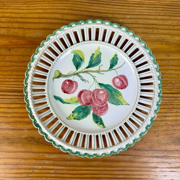Vintage Ugo Zaccagnini Italian Reticulated Plate | Hand-Painted Cherries | Italy - Picture 3 of 14